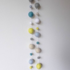 Handmade Felt Ball Garland - Modern Nursery Decor - Yellow Blue Gray White   161334161016